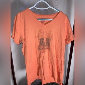 Life is Good size L orange Happy Trails v neck t shirt